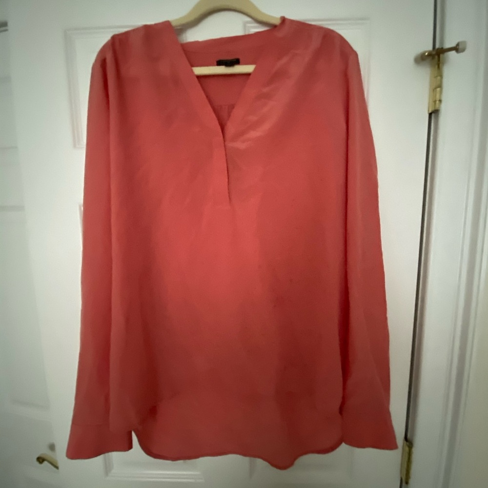 Ann Taylor Pink Silk Blouse Sz L Tall